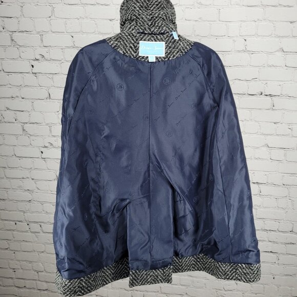 Draper James Black White Wool Blend Tweed Belted Sleeveless Cape Coat Size M/L - Picture 7 of 16